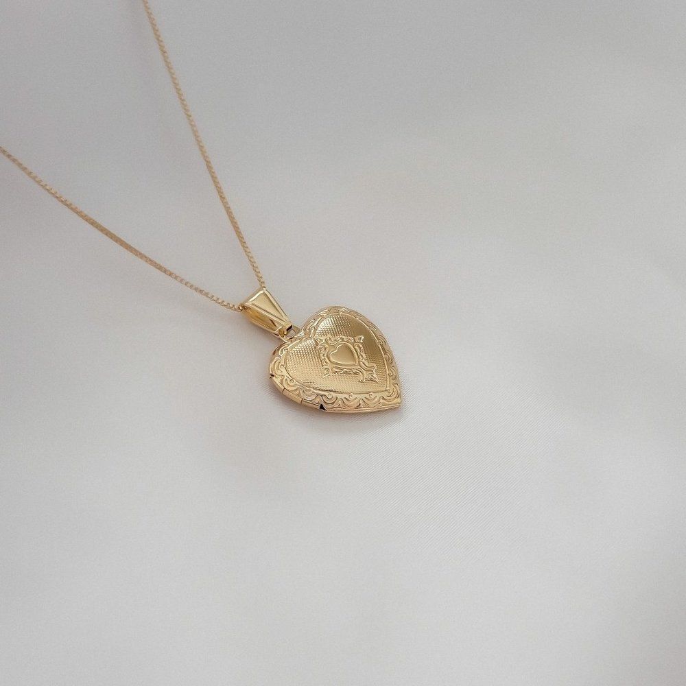 Gold Filled Box Chain Heart Locket Pendant Necklace Picture Necklace - Picture 2 of 5